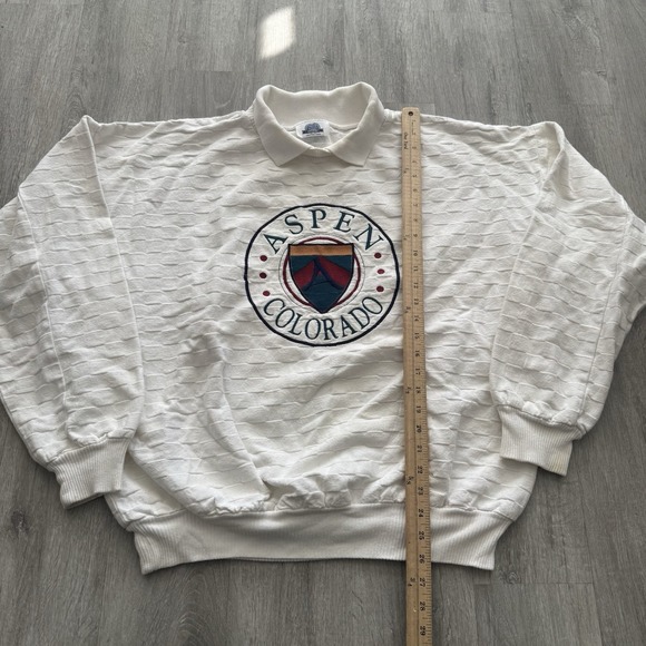 Vintage Aspen Colorado Collared Sweatshirt Size XL Textured White Thick Ski Snow - Picture 5 of 8